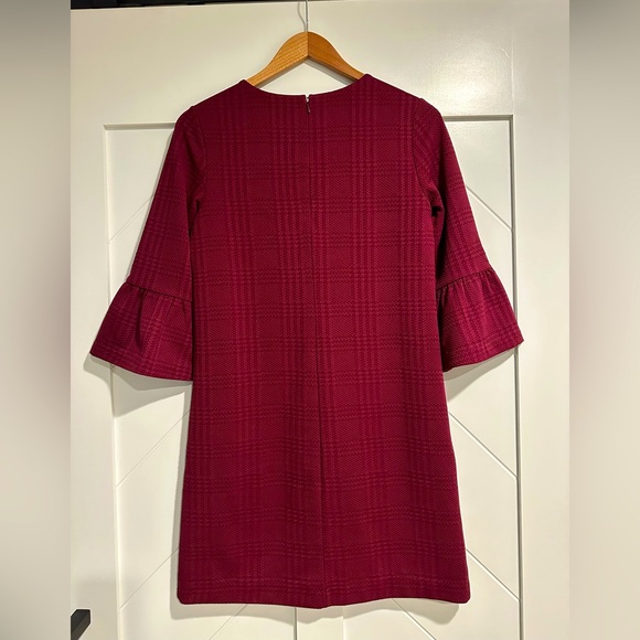 Banana Republic Maroon Women’s Houndstooth Bell Sleeve Crew Neck Dress Size XS - Picture 3 of 5